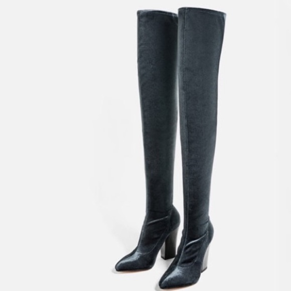 ZARA Over the knee velvet boots. Size 39 / US 8 - Picture 3 of 12